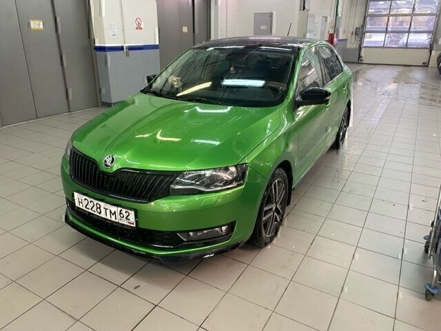 Skoda зеленая на белом фоне